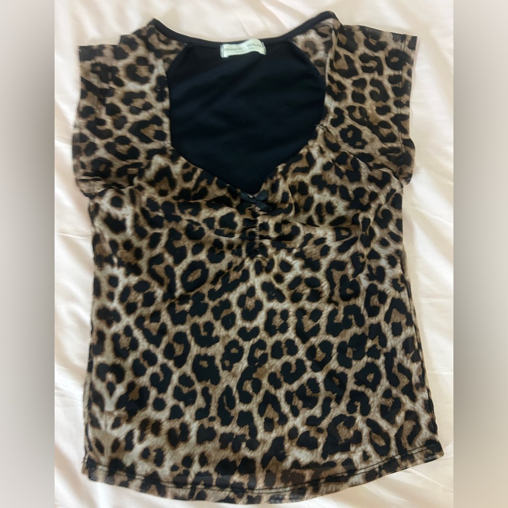 Leopard Print V-Neck Women's Top - Black & Brown